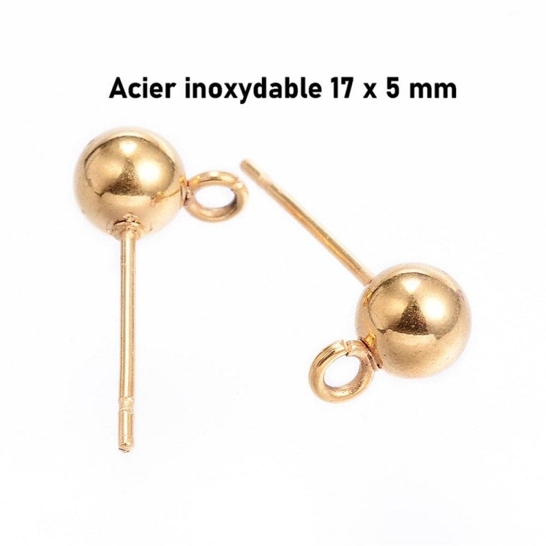 10 gold stainless steel stud earrings, 5 mm ball image 1