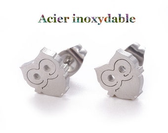 1 paire de puces d'oreilles hibou en acier inoxydable