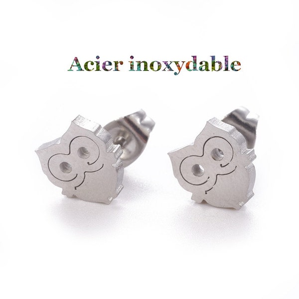 1 paire de puces d'oreilles hibou en acier inoxydable