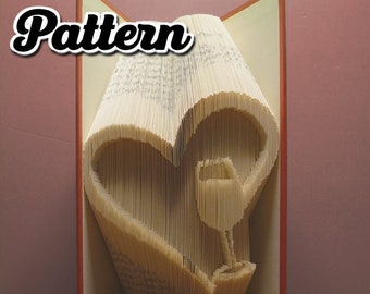 Patrón de arte de libro plegado: corazón y copa de vino - Plegado combinado - ¡Descarga instantánea!