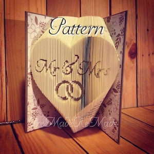 Mr & Mrs in Heart with Rings - Folded Book Art Pattern - Combination Fold - Instant Download!