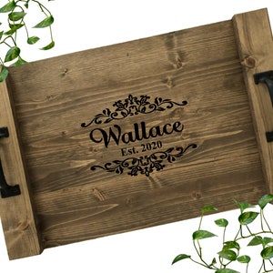 Rustic Personalized Serving Tray Custom Wood Tray Rustic Wedding Gift Anniversary Gift image 1