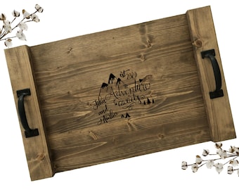 Adventure Awaits Wedding Serving Tray | Adventure Theme Wedding Gift | Wood Serving Tray | Wedding Gift