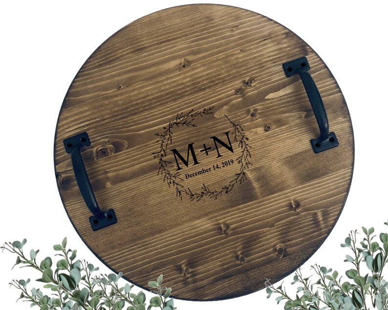 Personalized Wine Barrel Tray Round Wood Serving Tray Etsy