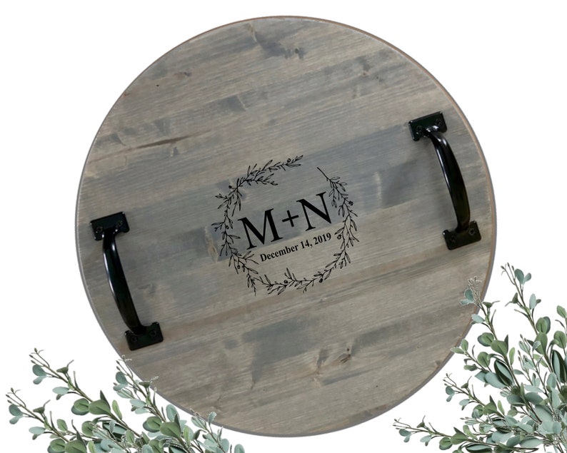 Personalized Wine Barrel Tray Round Wood Serving Tray Etsy