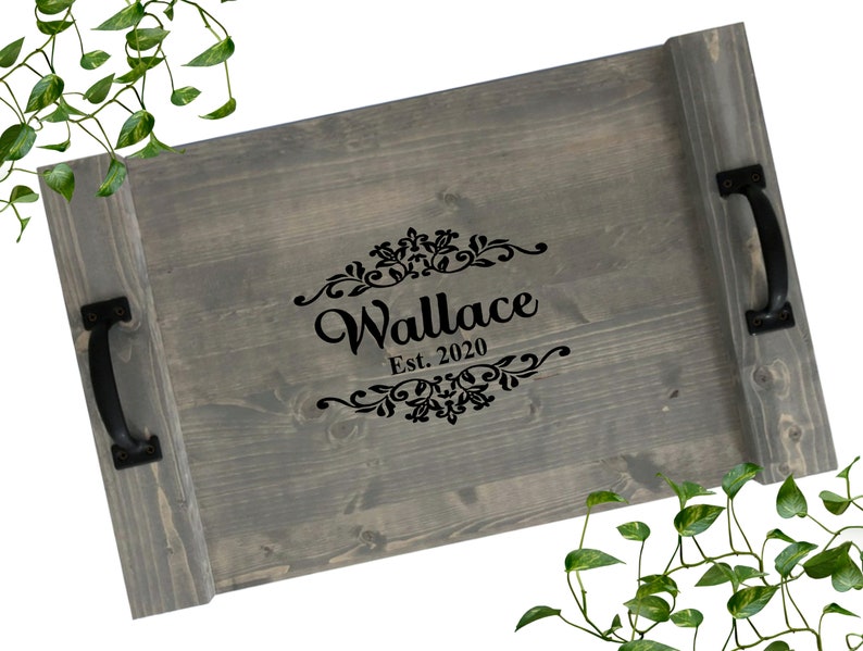 Rustic Personalized Serving Tray Custom Wood Tray Rustic Wedding Gift Anniversary Gift Grey