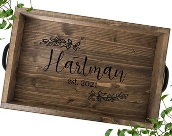 Personalized Anniversary Gift | Serving Tray With Handles | Personalized Wood Tray | Wedding Gift | Wood Anniversary Gift