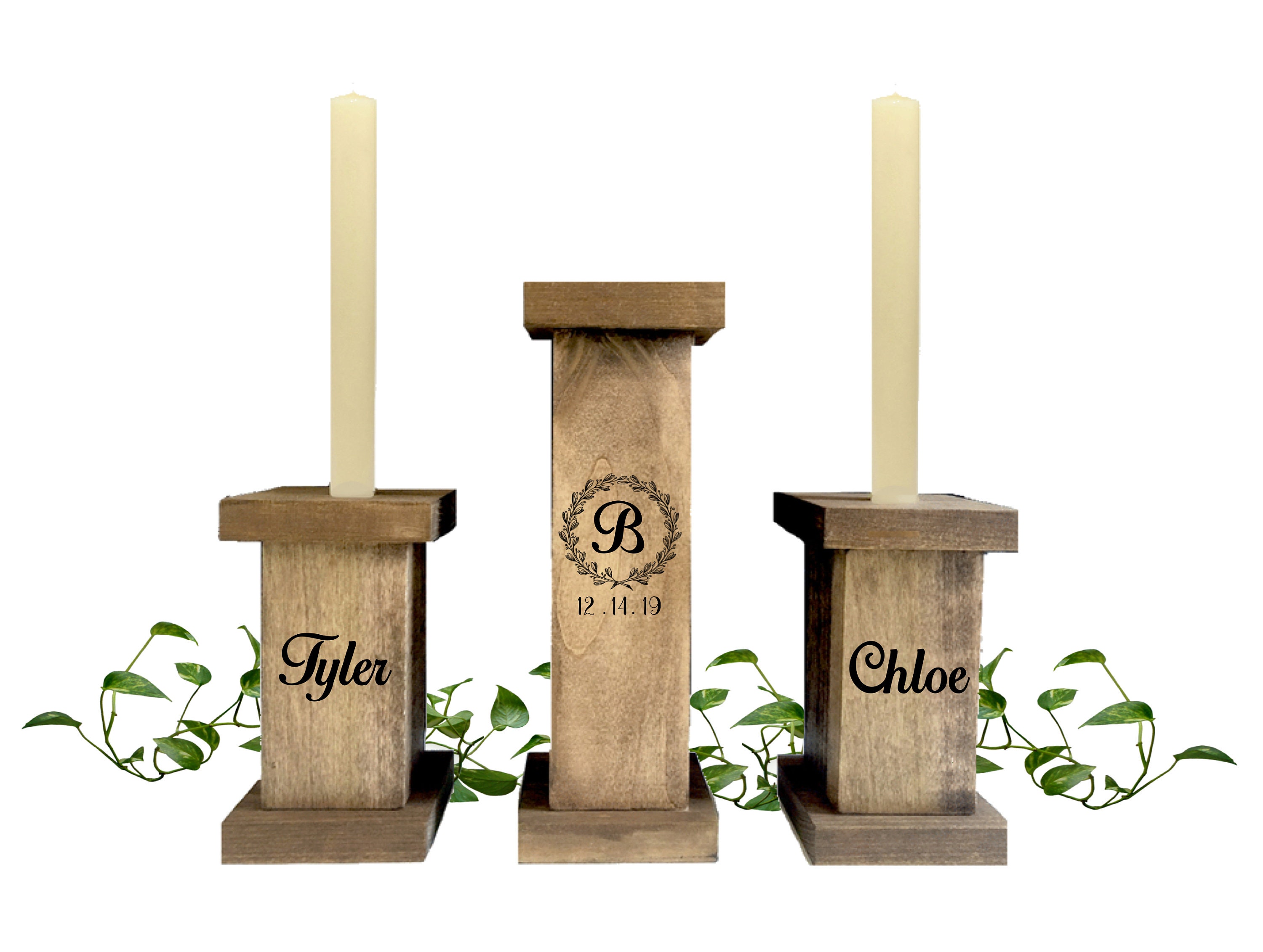 Rustic Wedding Unity Candle Set Personalized Wood Unity Etsy