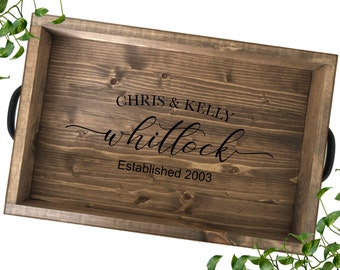 Custom Wood Serving Tray | Farmhouse Wood Tray | Personalized Wood Tray | Anniversary Gift | Wood Anniversary Gift | Wedding Gift for Couple