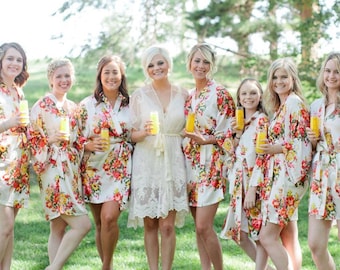 Bridesmaid Floral Robes Personalize Satin Robes Wedding Bridal Shower Party Gift Bride Silk Robes Monogram Bridal Robes Getting Ready Outfit
