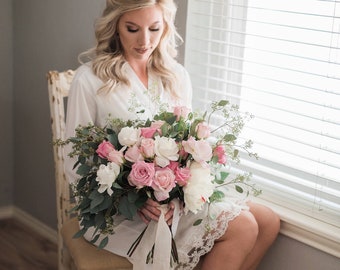 Bride Robe Cotton Lace Robes Personalized Robes Wedding Bridal Party Bridesmaid Gift Proposal Gifts Bridal Party Gifts Getting Ready