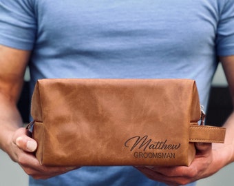Men Toiletry Leather Personalize Bag Groomsmen Gift Dopp Kit Shaving Bag Bachelor Gifts Laser Engrave Gift for Him Christmas Gift For Him