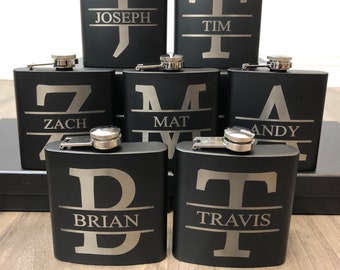 Set of 7 Groomsmen Gift Flask Set Personalized Engraved Box Set Women Best Man Bridesmaid Bachelor Party Proposal Wedding Favors Matte Black