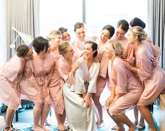 Getting Ready Bridesmaid Robe Bridesmaid Proposal Bride Bridal Robe Matching Satin Lace Kimono Wedding Vinyl Monogram Gift Sets