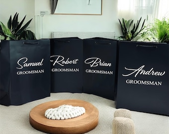 Personalized Gift Bag Groomsmen Black Bags Best Man Groomsman Proposal Wedding Party Bachelor Bags Custom Names Christmas Bags Thank you Bag