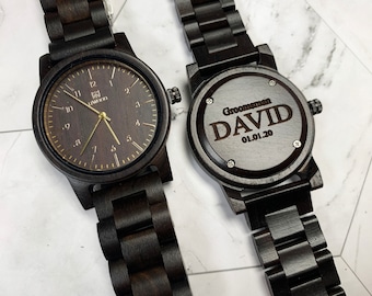 Engrave Watch for Him Men Wood Watch Groomsmen Gift Personalize Best Man Groom Groomsman Proposal Wedding Dad Father Brother Custom