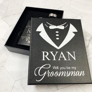 Personalize Your Groomsmen Gift Box Flask Will you be my Groomsman Best Man Proposal For Wedding Party Groomsmen Ideas Bachelor Party ADD ON image 2