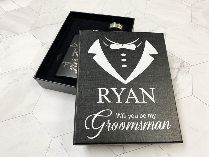 Personalize Your Groomsmen Gift Box Flask Will you be my Groomsman Best Man Proposal For Wedding Party Groomsmen Ideas Bachelor Party ADD ON image 2