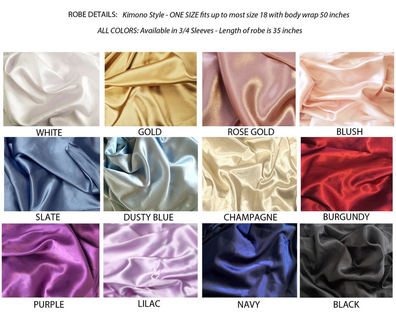 Bridesmaid Robes Set 7, Personalized Solid Satin Monogram Silk Robes Bridal Shower Wedding Blush Champagne Pink Navy Purple Rose Gold Blue image 7