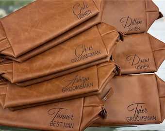 Personalize Groomsman Gift Sets Groomsmen Gift Wedding Proposal Engrave Men Shaving Bag Leather Travel Bag Best Man Bachelor Gift