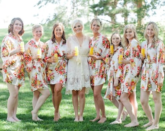 Bridesmaid Robes Floral 7, Personalized Satin Silk Robes Bridal Shower Gift Bride Robes White Navy Purple Pink Black Light Blue Turquoise