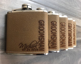 Groomsmen Gift Personalize Engraved Flask Best Man Father of Groom Gift Custom Flasks Leather Flask Wedding Gift Groomsman Bachelor Party