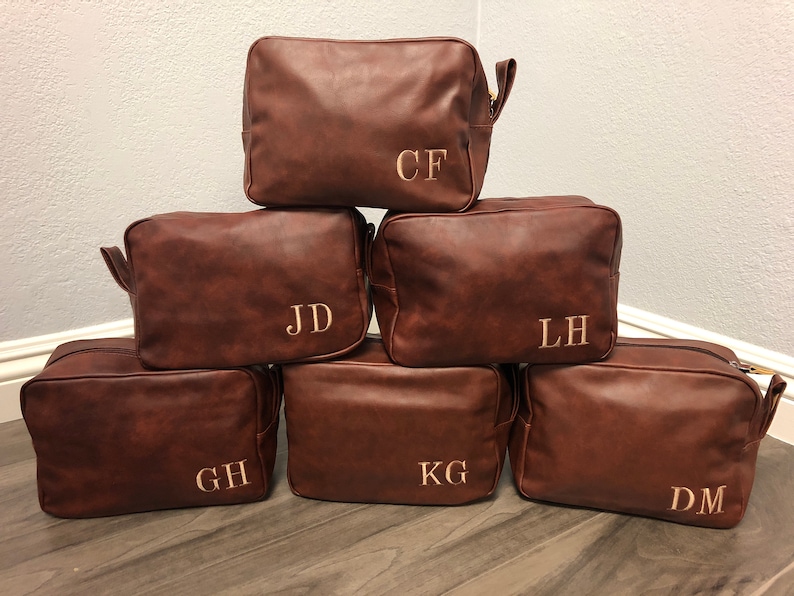 Groomsmen Gift Groomsman Bag Personalize Shaving Kit Travel Toiletry Bag Brown Leather Dopp Kit Wedding Gift Groom Graduation Gift For Him image 1