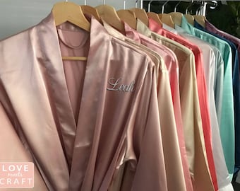 Rose Gold Bridesmaid Solid Satin Robes Bridal Party Robes Monogram Silk Kimono Embroider Robes Bridesmaid Gifts Wedding Robes 3/4 Sleeves