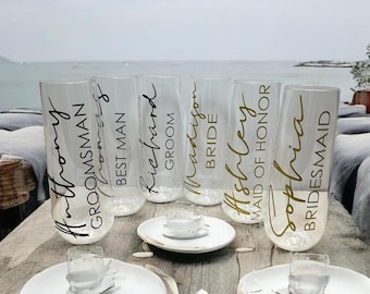 Personalize Champagne Flute Drinking Bridesmaid Gift Custom Wedding Party Favors Celebrating Wedding Date Bride Groom Name Set 1-100