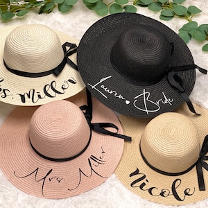 Personalize Bridesmaid Gift Beach Sun Hat Boho Bachelorette Party Vacation Honeymoon Floppy Hat Bridal Shower Gift Wide Brim Summer Hats