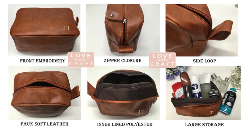 Groomsman Wedding Present Groomsmen Gift Brown Shaving Bag Personalize Leather Dopp Kit Travel Toiletry Groom Best Man Father of the Bride image 5