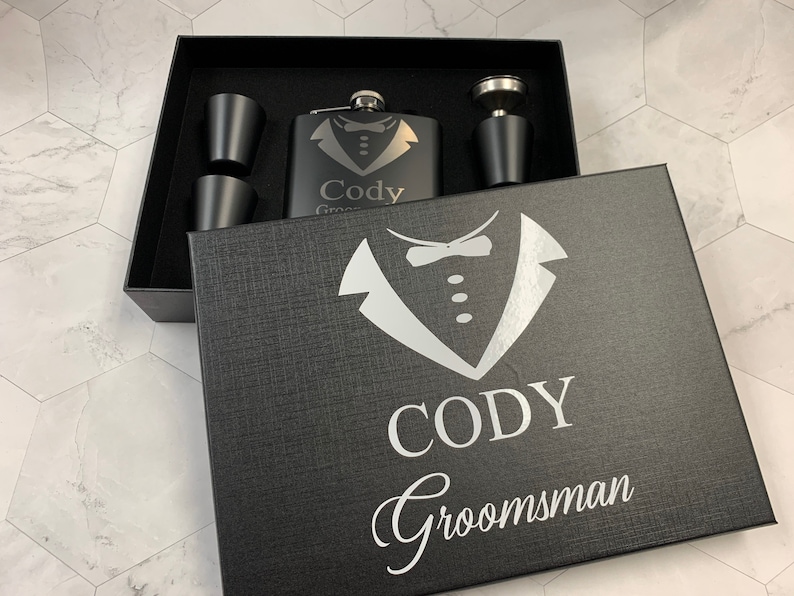 Personalize Your Groomsmen Gift Box Flask Will you be my Groomsman Best Man Proposal For Wedding Party Groomsmen Ideas Bachelor Party ADD ON image 4