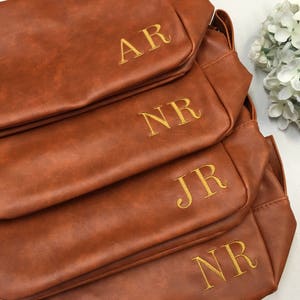 Groomsman Wedding Present Groomsmen Gift Brown Shaving Bag Personalize Leather Dopp Kit Travel Toiletry Groom Best Man Father of the Bride image 4