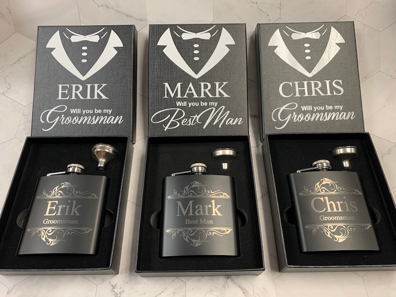 Personalize Your Groomsmen Gift Box Flask Will you be my Groomsman Best Man Proposal For Wedding Party Groomsmen Ideas Bachelor Party ADD ON image 3