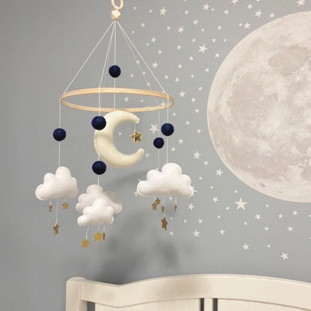 Moon and Stars Mobile 5 Cloud / Baby Mobile Cloud / to the Moon / Crib