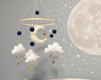 Moon and Stars Mobile (5 cloud) / Baby Mobile Cloud / To the moon / Crib Mobile Boy / Crib Mobile Girl / Baby Shower Gift / Cloud Mobile