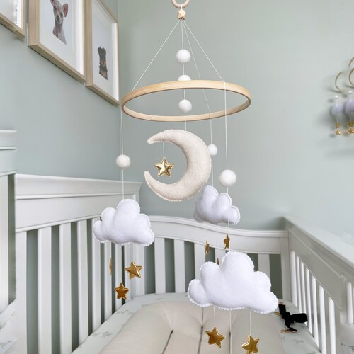 Moon and Stars Baby Mobile Nursery Decor Neutral Montessori Etsy