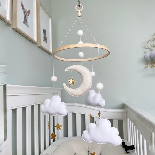 Moon and Stars Mobile (3 cloud)/ Baby Mobile Cloud/ Cloud Nursery Decor/ Crib Mobile Boy/ Crib Mobile Girl /Baby Shower Gift/ Cloud Mobile
