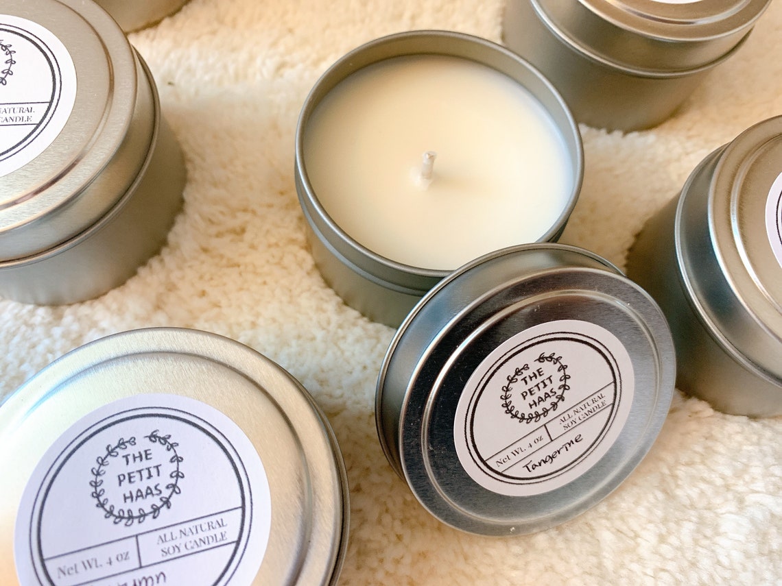 4oz soy candles tin / natural soy candles / Tin case candles / Etsy