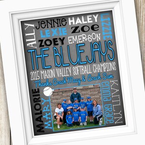 Softball Coach Gift ~ Personalized Custom Printable ~ Team Photo Subway Art ~ Digital Image JPEG File ~ End of Season Baseball