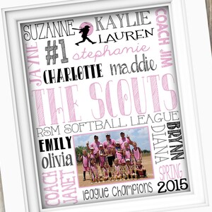 Softball Coach Gift ~ Personalized Custom Printable ~ Team Photo Subway Art ~ Digital Image JPEG File ~ End of Season Baseball