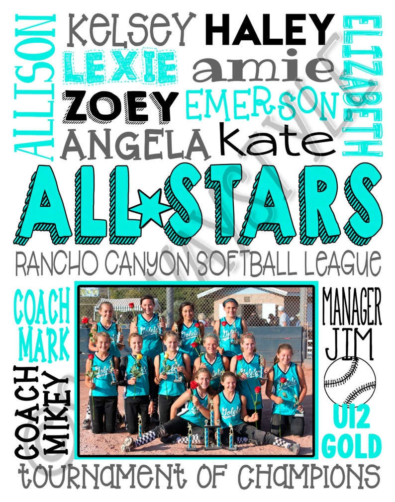 Softball All Stars Coach Team Gift Personalized Custom Etsy