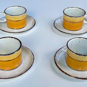 Set of 4 Cups Saucers Vintage 1960s STONEHENGE MIDWINTER SUN Mid Century Modern