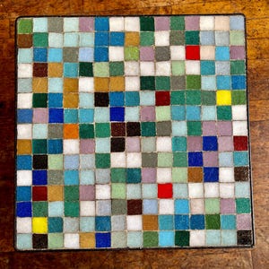 Vintage 1950s Multicolor ENCAUSTIC TILE TABLE Wrought Iron legs Mid Century Modern