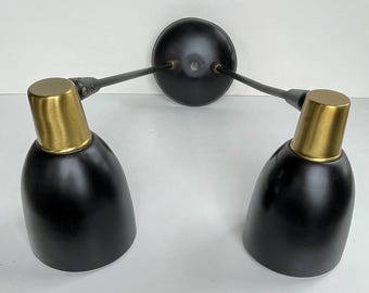 1950s MOE LIGHT Wall Sconce Ceiling Light Lamp Brass Black Mid Century Modern