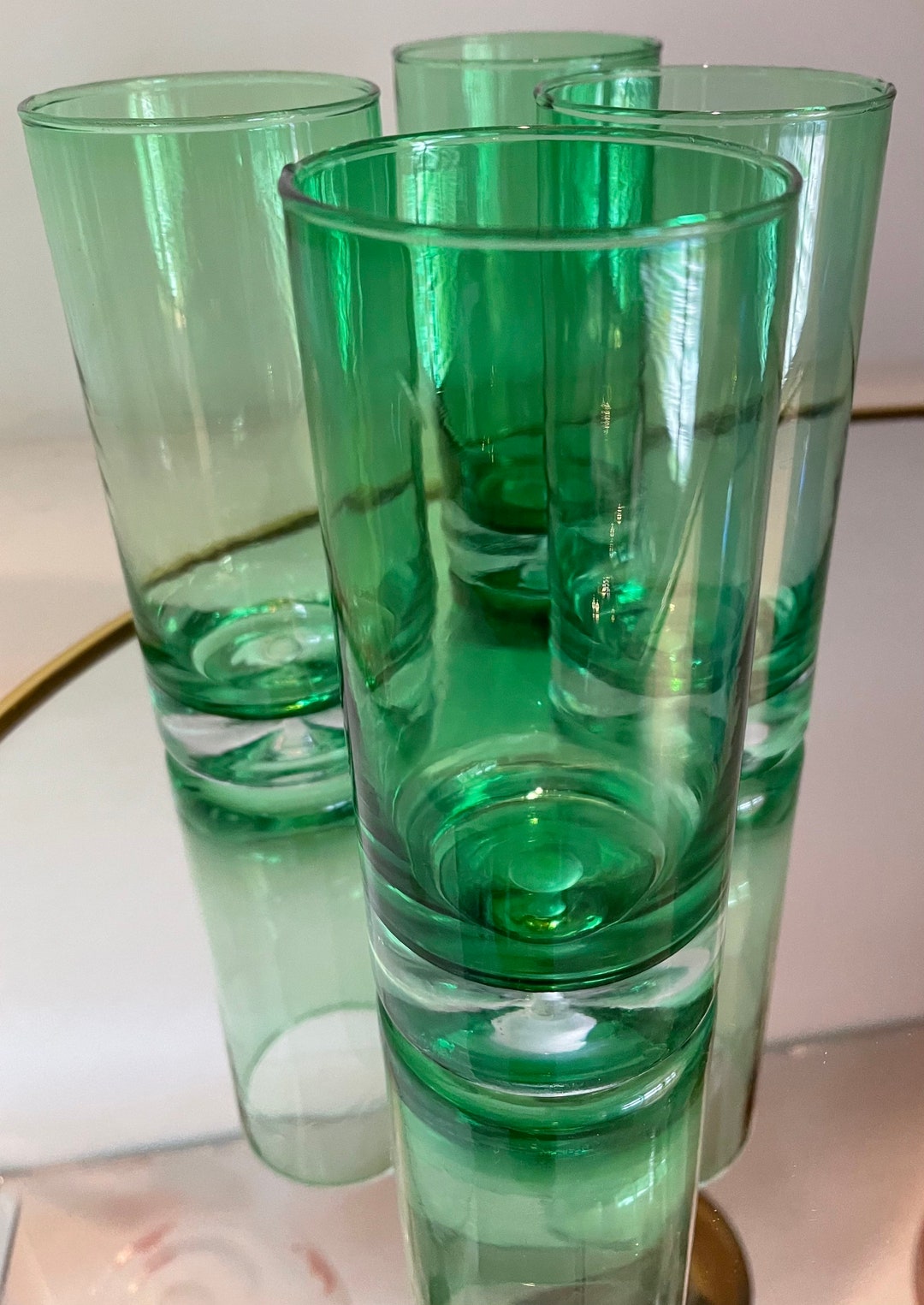Vintage Handblown Green Highball Glasses With A Suspended Bubble Etsy