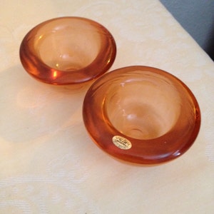 Bohemian Orange Glass Bowls / Candle Holders