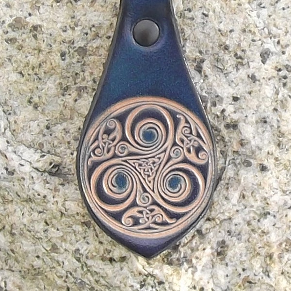 Leather key ring , celtic design triskell 2  , 16 colours available