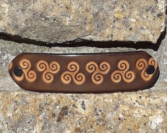 Leather hair  Barrette , triskell frame design , 16 colours available