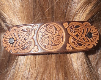 Leather hair  Barrette, celtic design, 16 colours available